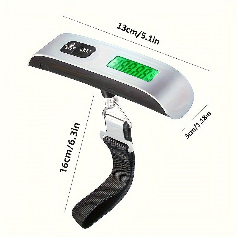 Portable electronic luggage scale with hook, suitable for parcels up to 50KG, ideal for fishing and lifting tasks.