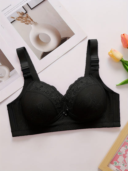 Stylish lace push-up bra with adjustable straps and floral detailing for all-day comfort and support.