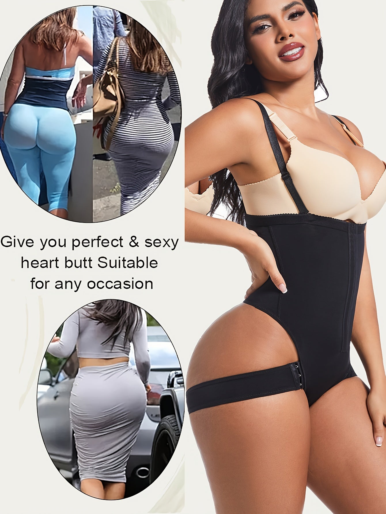 Women's High-Waist Shapewear Bodysuit in Black - Tummy Control with Front Hook-and-Eye Closure, Butt Lifter, Crotch Support - Nylon/Spandex Blend