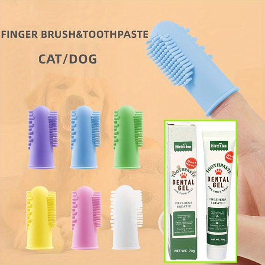 2pcs Silicone Fingertip Pet Toothbrush & Toothpaste Set for Dogs and Cats - Gentle Oral Care, Sustainable Material