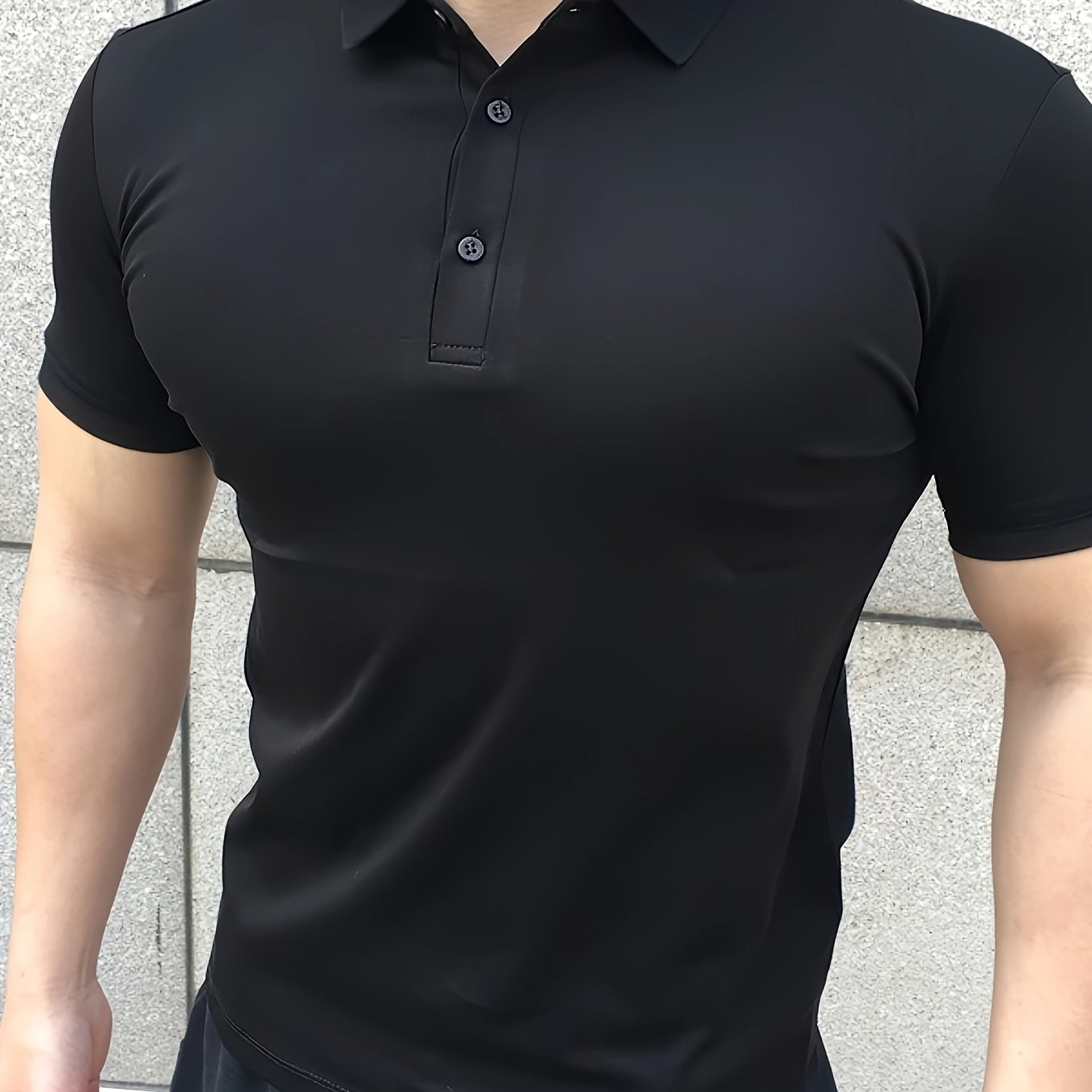 Men's Performance Athletic T-Shirt - 100% Polyester, Casual Collar, Medium Stretch, Solid Color, Summer Season, Button Detail, Slim Fit, Knit Fabric, Quick-Dry, Breathable Top