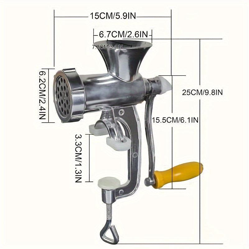 Durable Stainless Steel Hand-Cranked Meat Grinder and Vegetable Mincer - Manual Operation with Table Clamp for Easy Kitchen Preparation