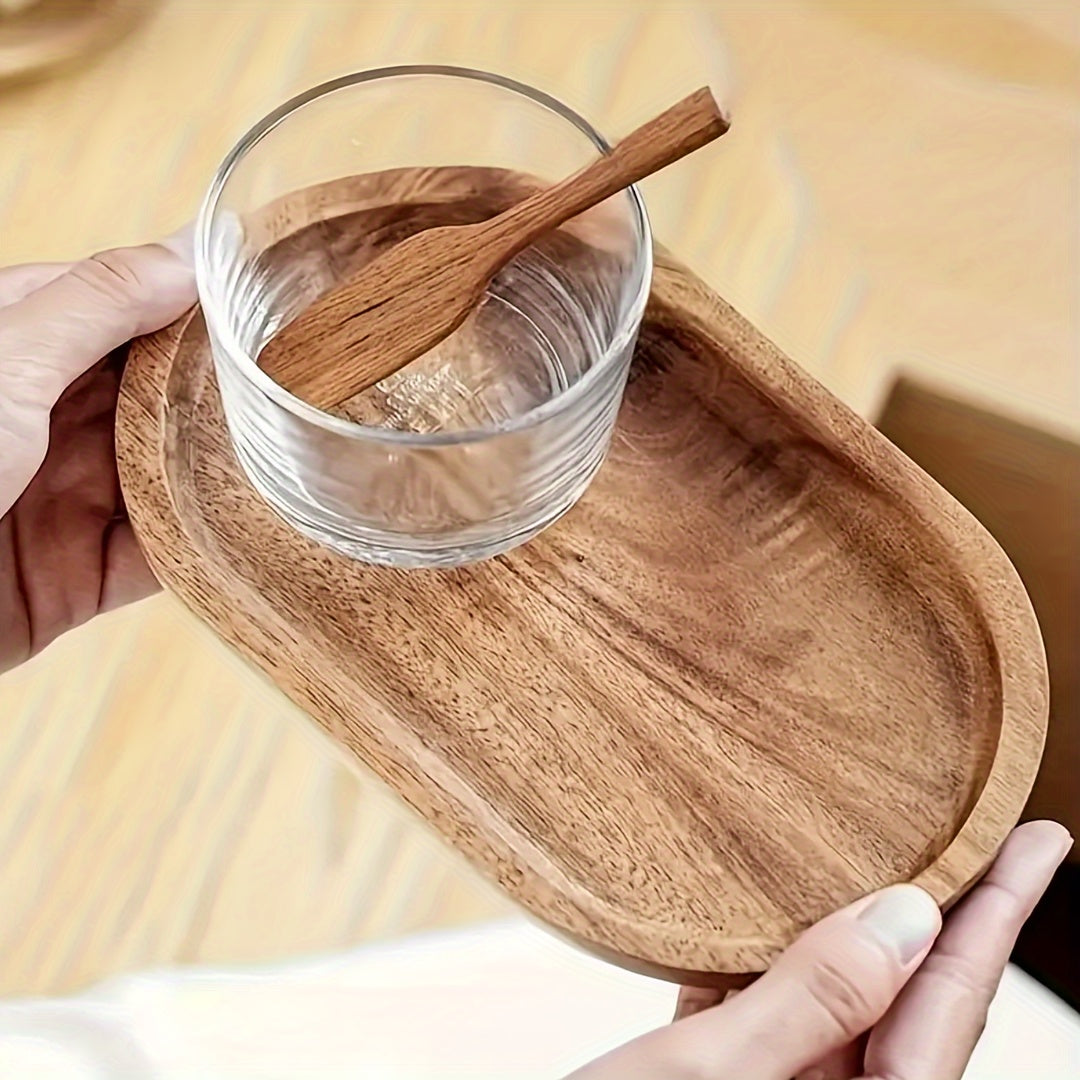 This set includes a bamboo wooden tray that is perfect for serving breakfast, tea, or desserts. It is ideal for placing milk, coffee, sushi, cakes, snacks, and fruits.