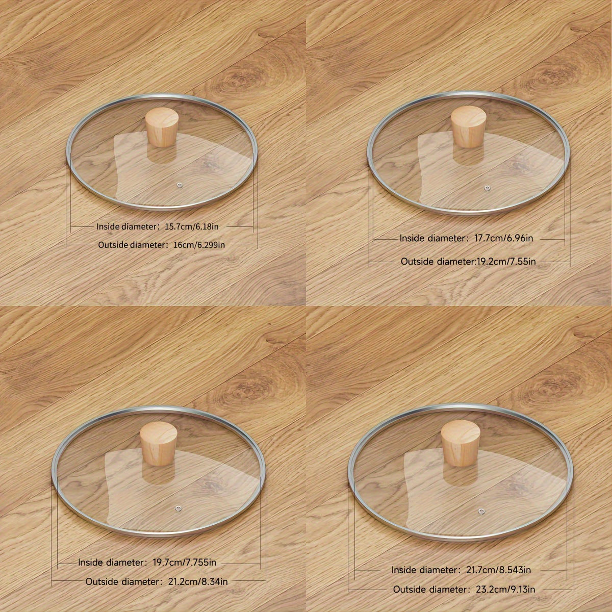 Upgrade your cookware with our premium tempered glass lid designed for pots and pans. This durable and transparent cover is perfect for soups, milk, and more. Available in various sizes including 16.0cm, 18.03cm, 20.32cm, 22.1cm, and 23.88cm.