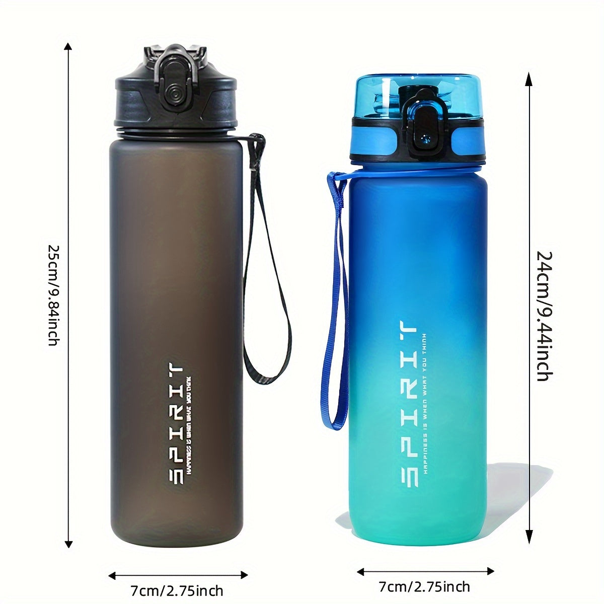 Portable Gradient Sports Water Bottle in 26oz or 10.5oz sizes, leakproof, dishwasher safe for outdoor use.