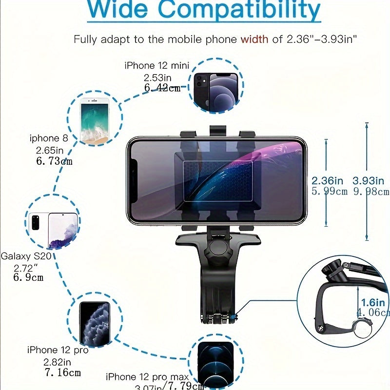 Rotating 360-degree car phone holder with parking number plate for dashboard navigation.