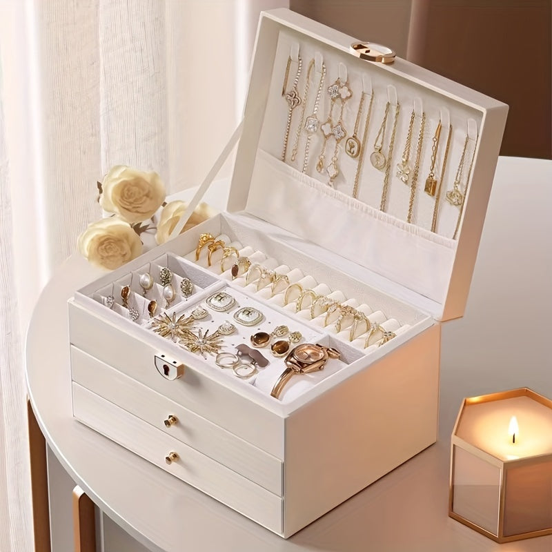 Large capacity jewelry organizer box for all accessories with multiple compartments - luxurious display case for jewelry making.