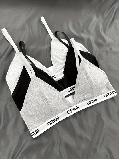 Three letter print sports bras, comfortable and breathable wireless fitness bras for women.