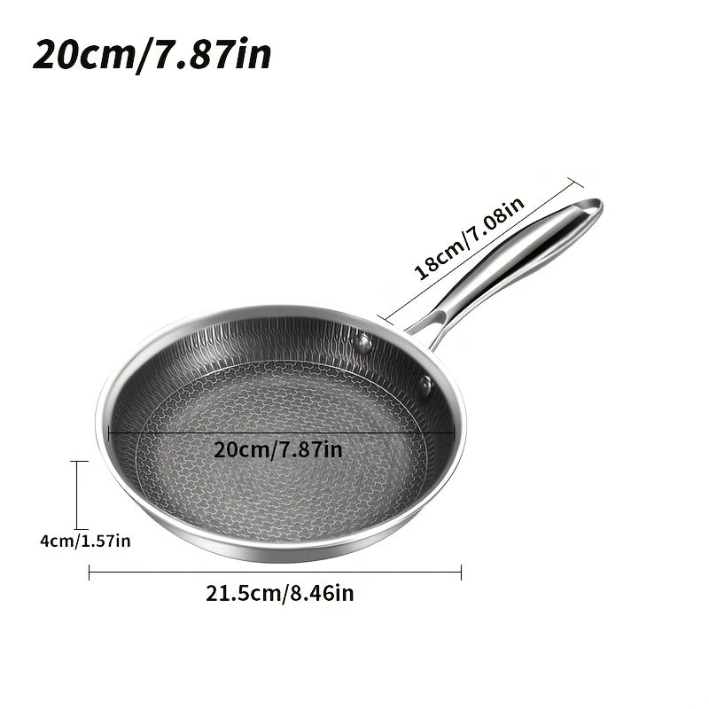 Stainless Steel Non-Stick Frying Pan - Available in Multiple Sizes (19.81cm, 23.88cm, 27.94cm) - Hand wash recommended - Suitable for Smooth Surface Induction Cooktops - Durable Kitchen Cookware for Gas, Eggs, Pancakes, and Steaks.