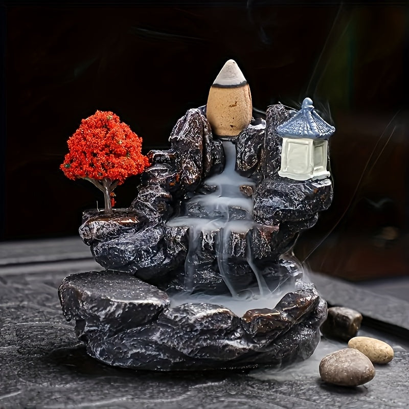 Resin waterfall incense burner for home aromatherapy, ideal for gifting on holidays.