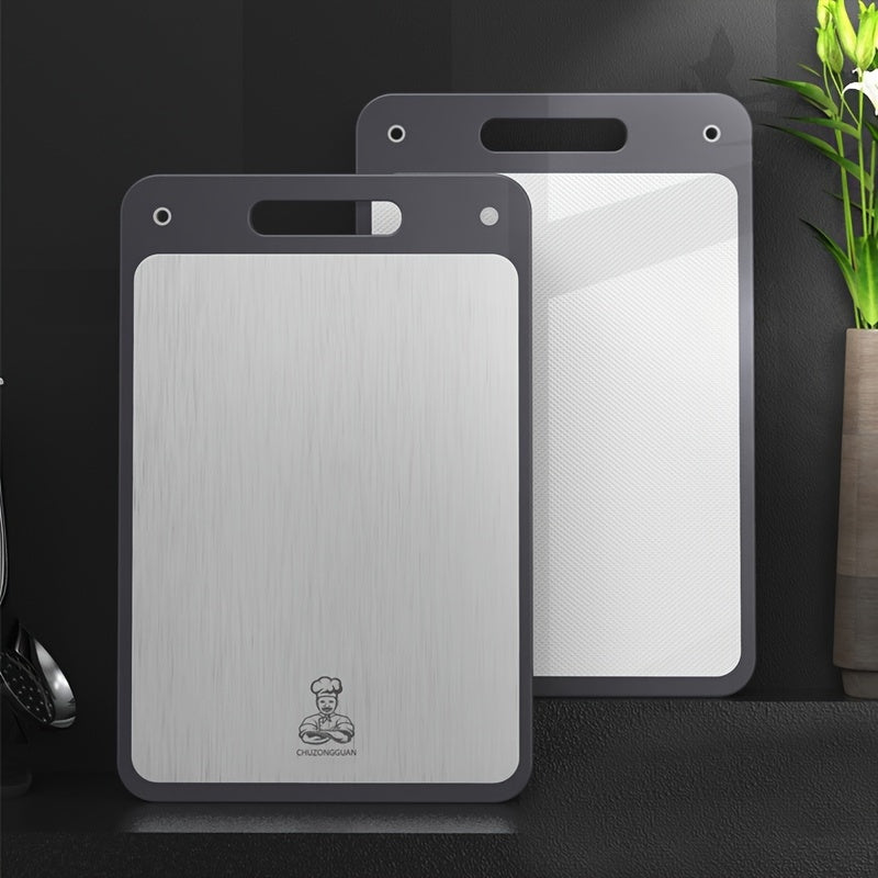 Multi-functional double-sided stainless steel cutting board for the household, which can also be used as a thickened kitchen chopping board, kneading board, rolling board, and multi-purpose board.