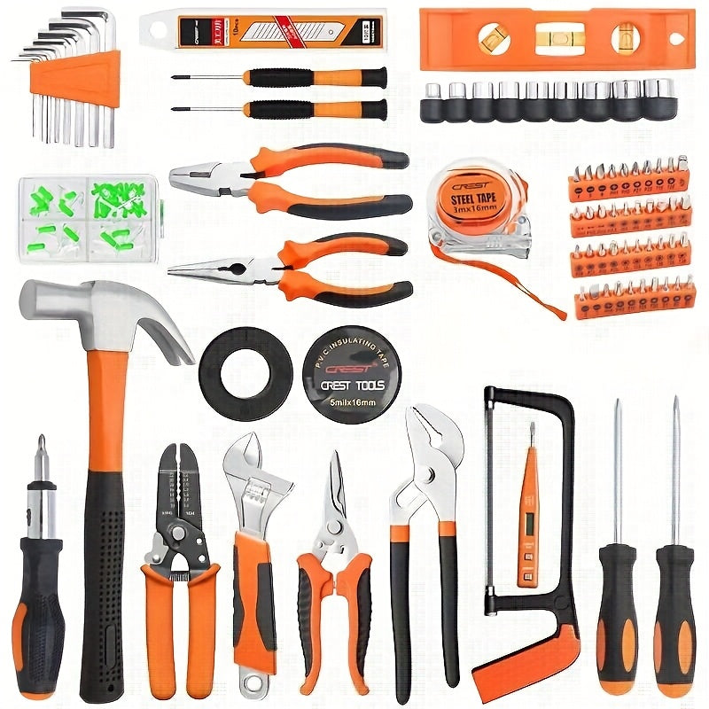 23pcs/138pcs Household Tool Set for DIY Home Repair, Hand-Powered with Screwdrivers, Wrenches, Storage Case; Metal & Plastic, No Battery Needed