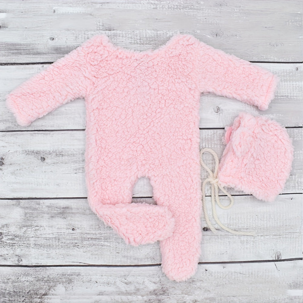 Soft Acrylic Bear Photo Outfit Set for Youngsters with Matching Hat - Choose from Bright Pink, Deep Brown, Grey, or White - Ideal Keepsake for Your Adorable Little One