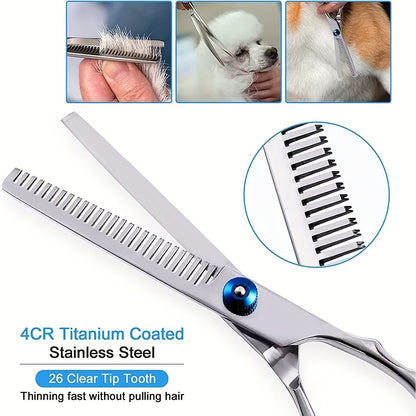 Stainless Steel Pet Grooming Scissors Set with Safe Rounded Tips for Dogs & Cats, Easy-to-Use, Includes Cleaning Tools