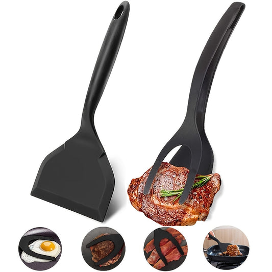 Set of 2 Silicone & Nylon Spatulas - Ideal for Cooking, Flipping, and Frying - Non-Stick and Heat-Resistant Turners for Eggs, Pancakes, Steaks, BBQ - Safe and Durable Kitchen Tools