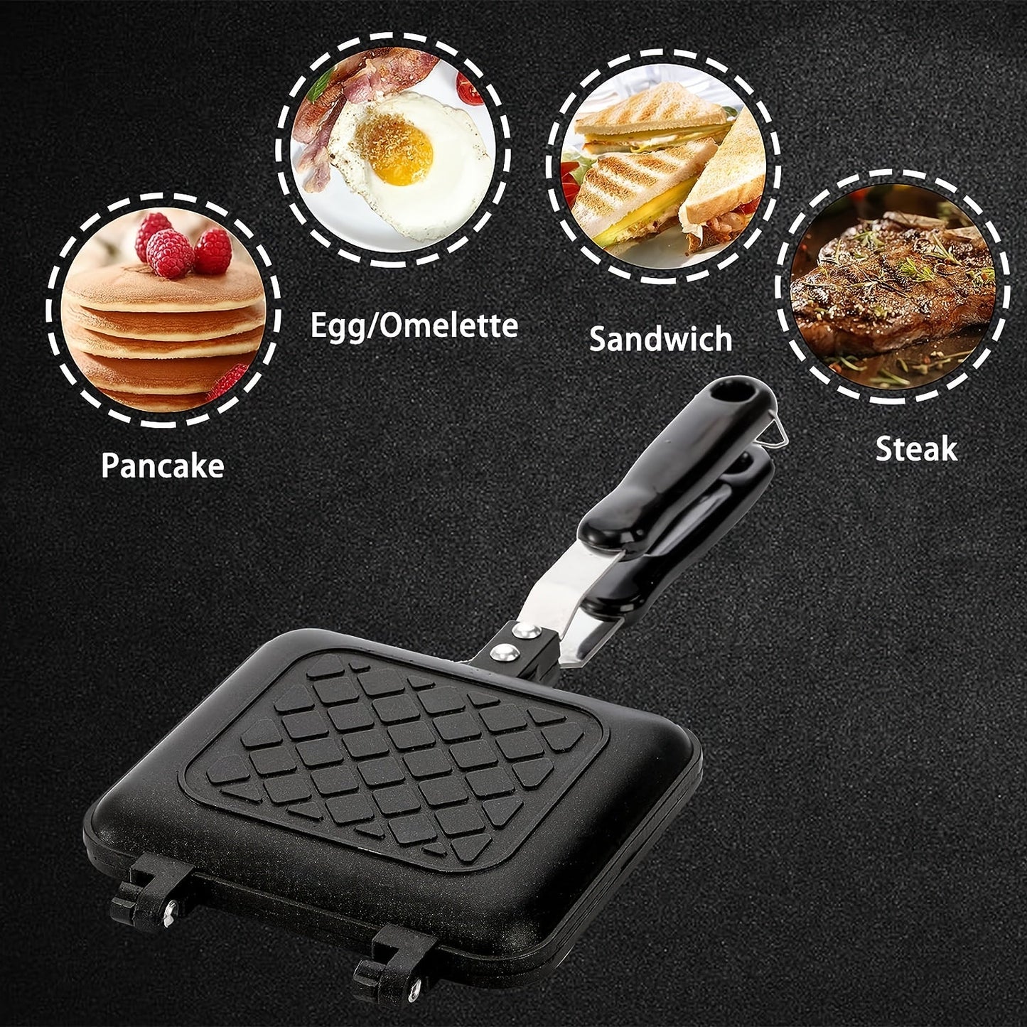 1 Non-Stick Square Sandwich and Waffle Maker with Double-Sided Roasting Pan - Perfect for Toast, Breakfast, Eggs, Outdoor Camping, and Grilling. Easy to Use and Clean, Essential for Home Cooking and Baking.