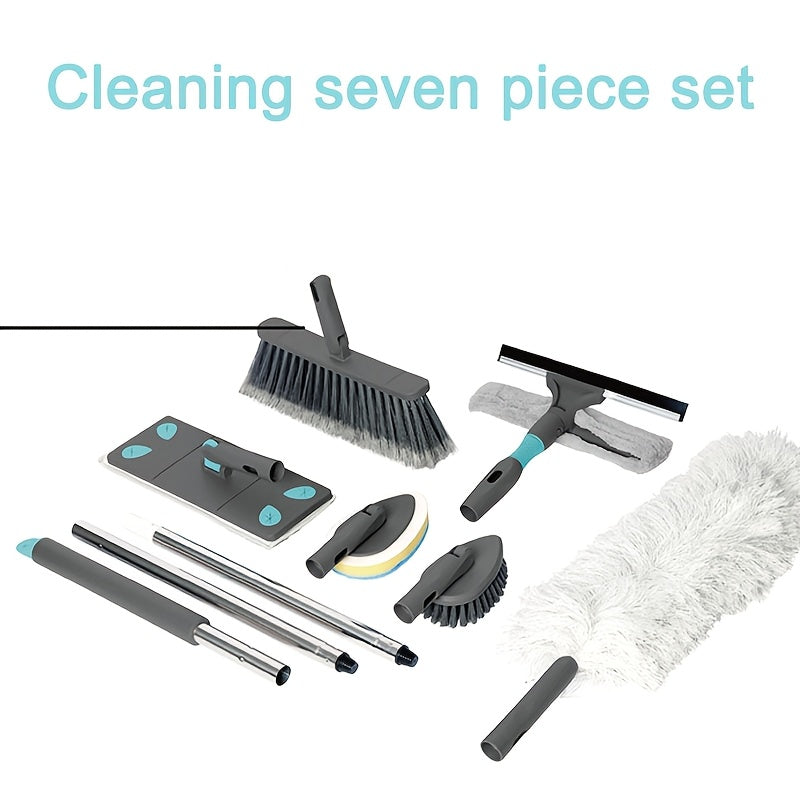 7-piece multi-use cleaning kit includes stainless steel and plastic tools - ideal for cleaning bedrooms, living rooms, bathrooms, and glass surfaces.