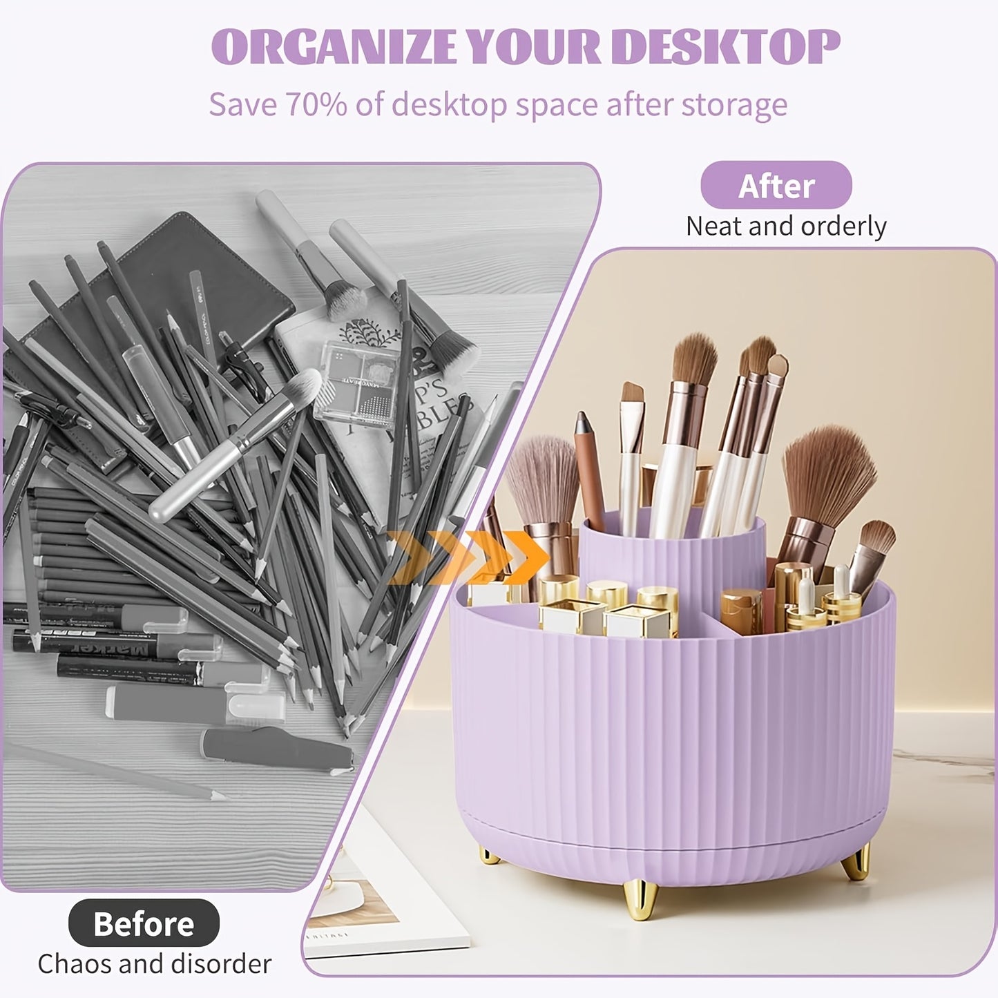 5-Slot Pencil Holder with Rotating Desk Organizer, Large Storage Capacity, available in 7 colors with Utility Hooks