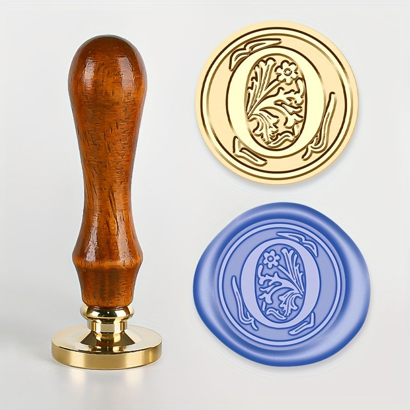 1 set of a 26-letter series Wax Seal Stamp with a Retro Wood Handle and Brass Head for various uses such as Thanksgiving Cards, Envelopes, Gift Wrapping, and Wedding Invitations featuring a