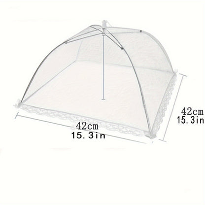 1 white rice cover that doubles as a foldable dining table food cover and household dust cover, suitable for keeping flies away while dining outdoors.