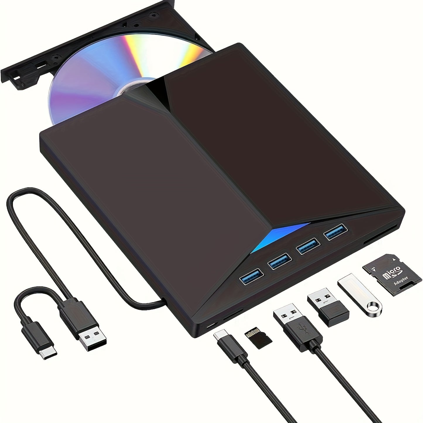 VVIA 7-in-1 External CD/DVD Drive, SuperSpeed USB 3.0, Compatible with Laptop, Desktop, PC, Mac, No Battery Required