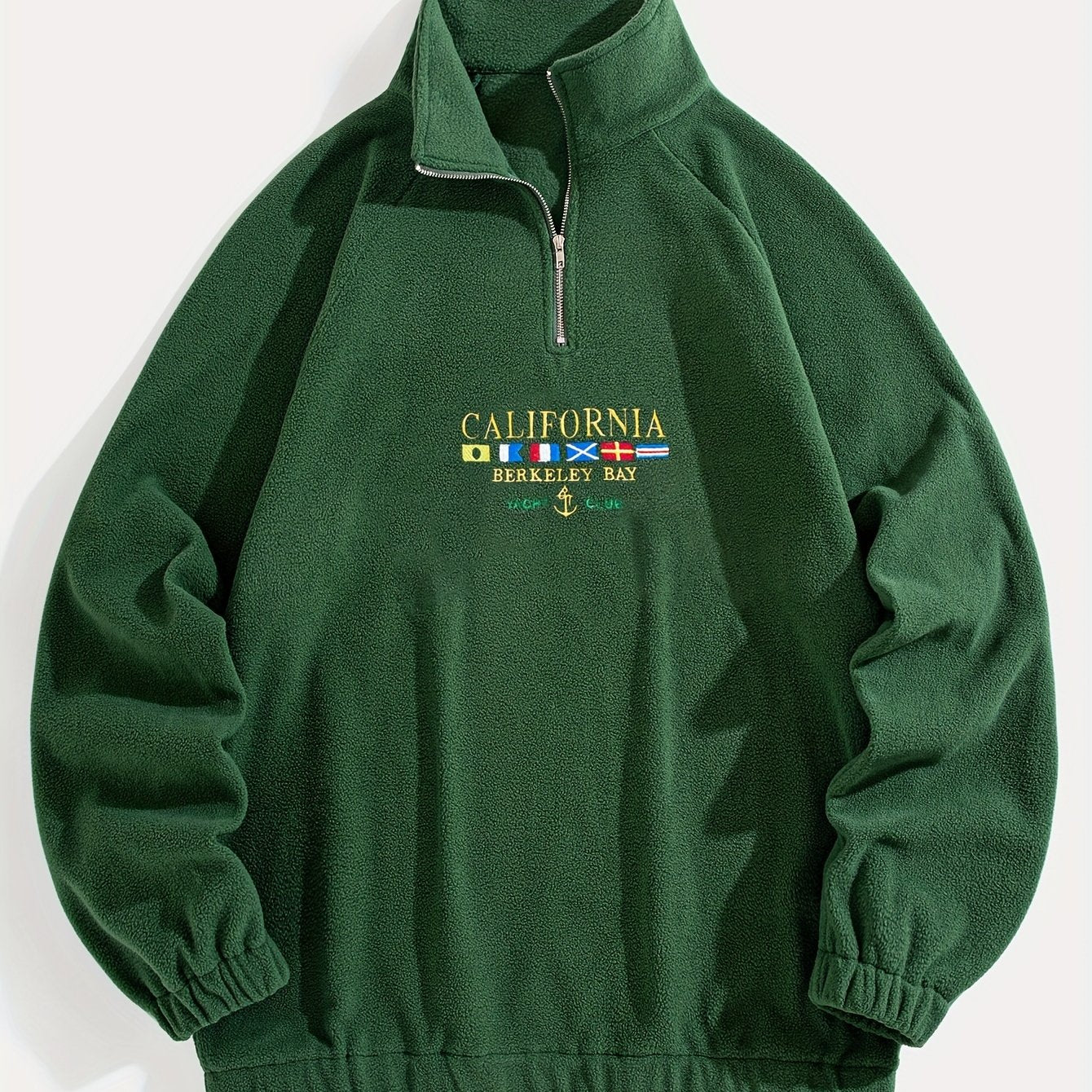 Men's Flags Embroidery Graphic Sweatshirt with Half Zipper Stand Collar for Outdoor Gift