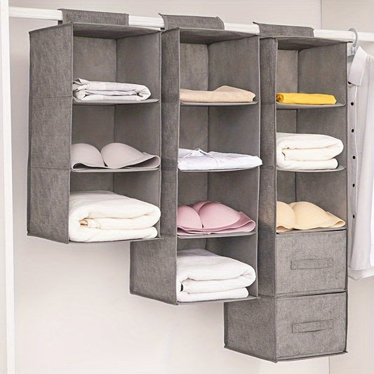 Multi-Layer Fabric Hanging Closet Organizer with Drawers and Detachable Foldable Storage Bags for Different Room Types, Wardrobe Hanging Storage Shelves