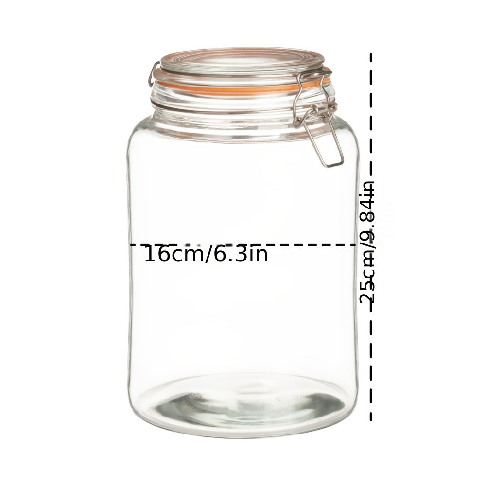 Two Glass Sealed Jars, Suitable for Food, Durable Round Containers made of Thick Transparent Glass, with Secure Hinged Lid, Ideal for Pickling, Preservation, and Brewing, Moisture-Proof Mason Jar with Wide Mouth, Reusable.