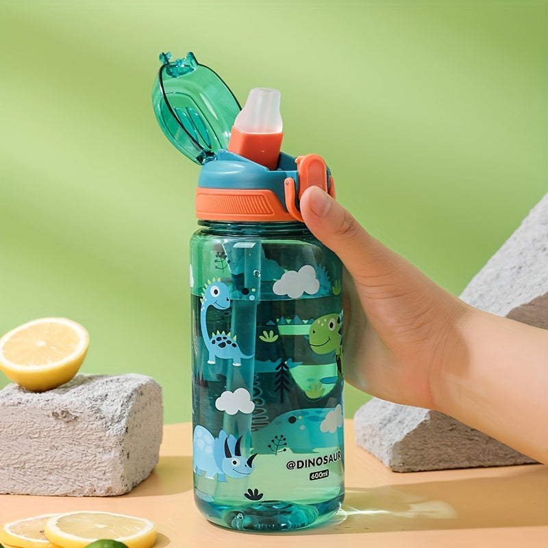 Cartoon water bottle, 21oz/600ml, cute and leak-proof with bouncing lid. Perfect for outdoor sports, camping, school, office, and travel. Essential back-to-school supplies.