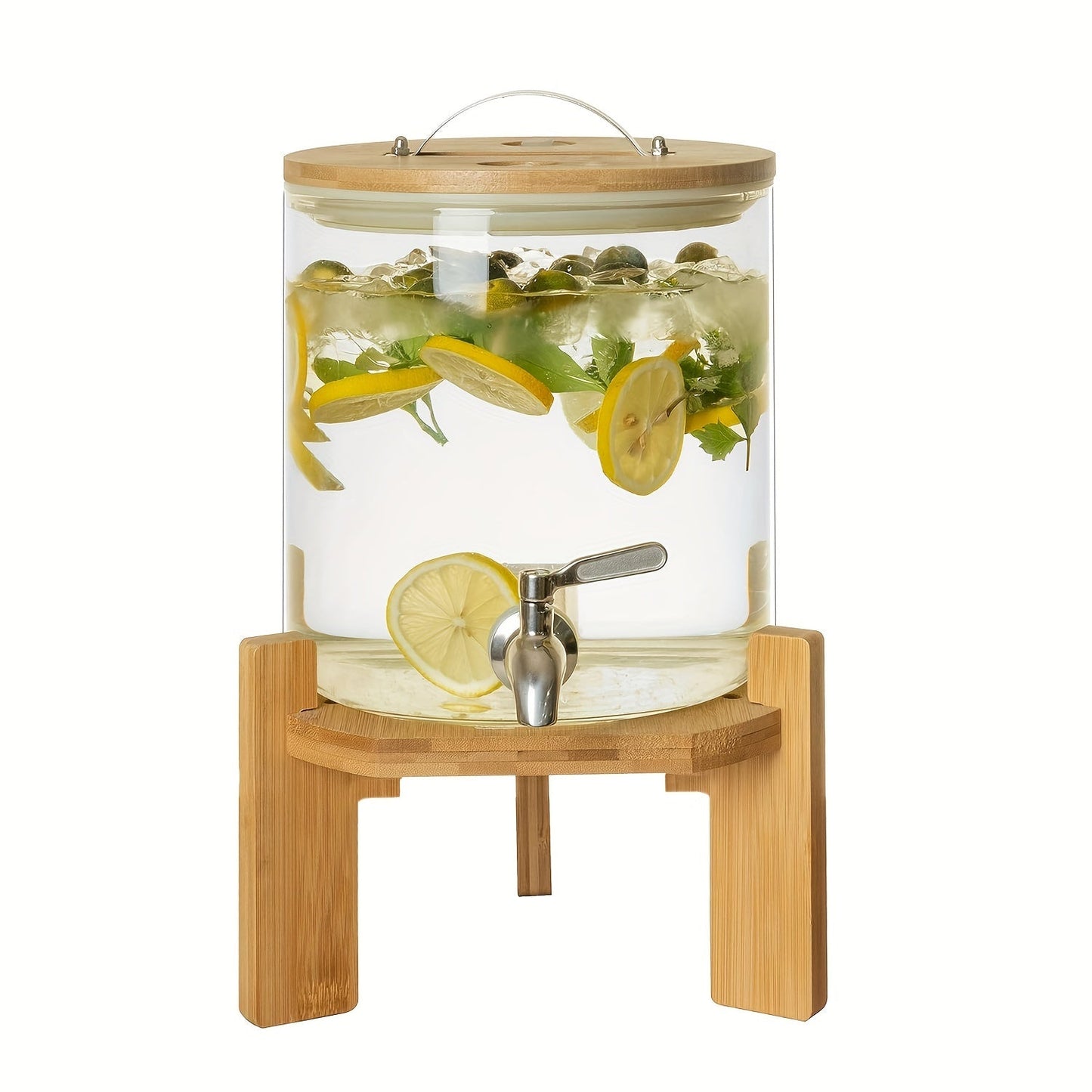 Glass Beverage Dispenser Set includes 1 piece 5 liter drink dispenser with stand, perfect for parties, picnics, and year-round use. Upgrade your kitchen with this stylish and functional drinkware set, also great for back to school season.