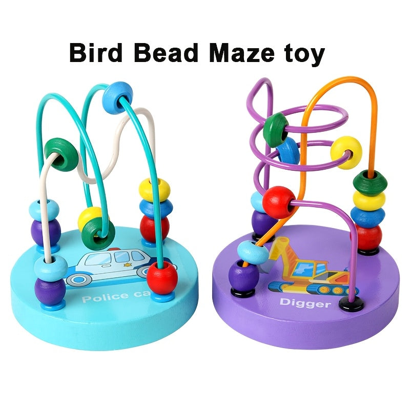 Durable wooden bead maze toy for parrots, parakeets, and lovebirds.