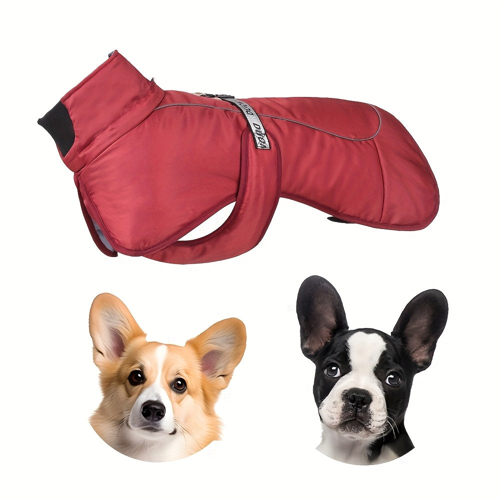 Waterproof and windproof jacket with cozy fleece lining for dogs of all sizes.