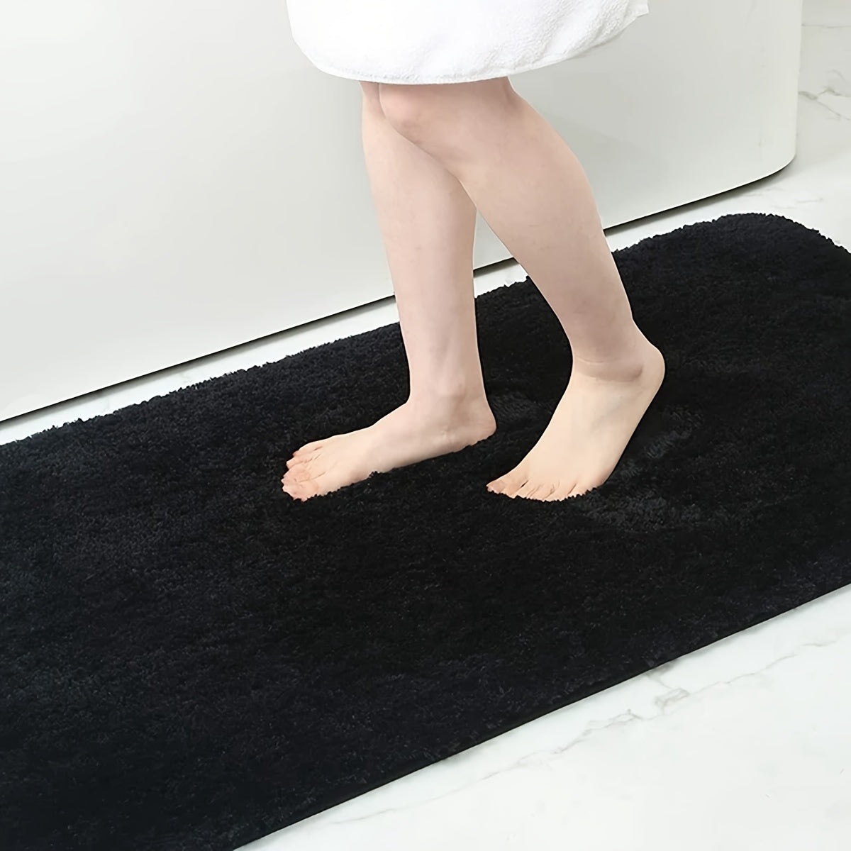 Plush Bathroom Mat with Ultra-Absorbent Features - Non-Slip, Soft Polyester with PVC Backing, Hand Washable, Rectangular Home Decor Rug