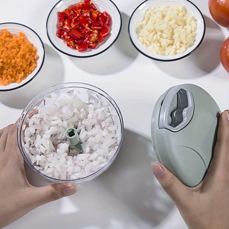 The 1pc Multifunctional Manual Food Processor is a versatile kitchen gadget made of ABS plastic. It can rotary shred vegetables, mince garlic, mash fruits and veggies, and make salads efficiently. The perfect tool for preparing meals in the kitchen.