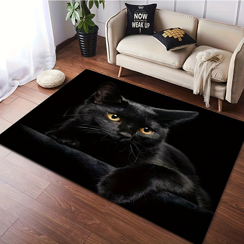 Black Cat Print Area Mat - 1 Piece, Non-Slip, Easy-to-Clean Polyester Floor Mat, Absorbent Entryway Doormat for Living Room, Bathroom, Nursery, and Hotel Decor - Ideal for Thanksgiving