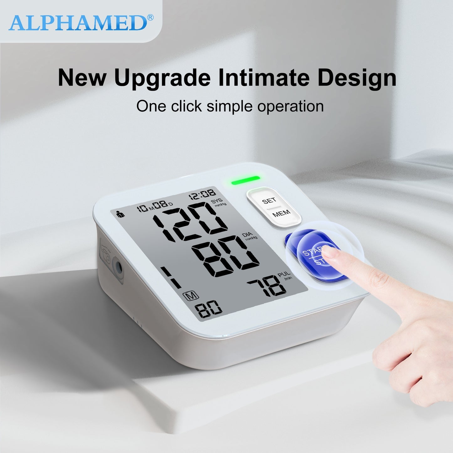 ALPHAMED Automatic Upper Arm Blood Pressure Monitor with Super Large Cuff, 180 Memory Settings, Indicator Light, Battery-Powered Model U87E