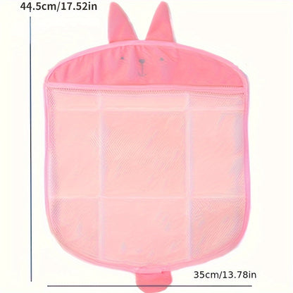 Foldable shower toy organizer for bathroom storage with cartoon design.