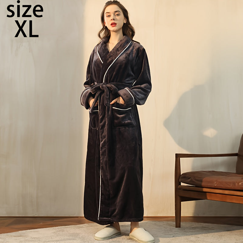 Autumn/Winter bathrobe, comfy unisex pajamas, thick large size nightgown with long sleeves and pocket, warm robe for home/bathroom.