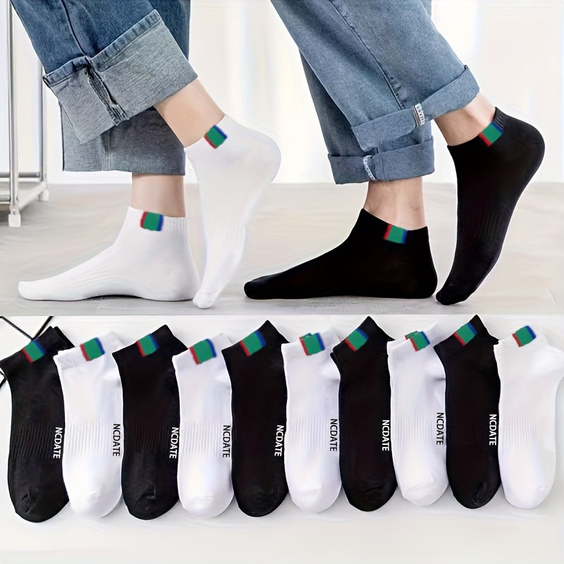 10 pairs of sweat-absorbent low-top invisible socks for spring and summer, available in solid colors. Sweat-resistant.