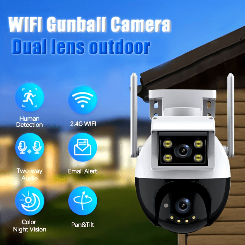 The Teruhal Smart Outdoor Security Camera is a waterproof, Wi-Fi enabled device equipped with pan/tilt capabilities, full color night vision, AI human detection, two-way audio, and 720p HD resolution. It is USB powered, features automatic tracking and