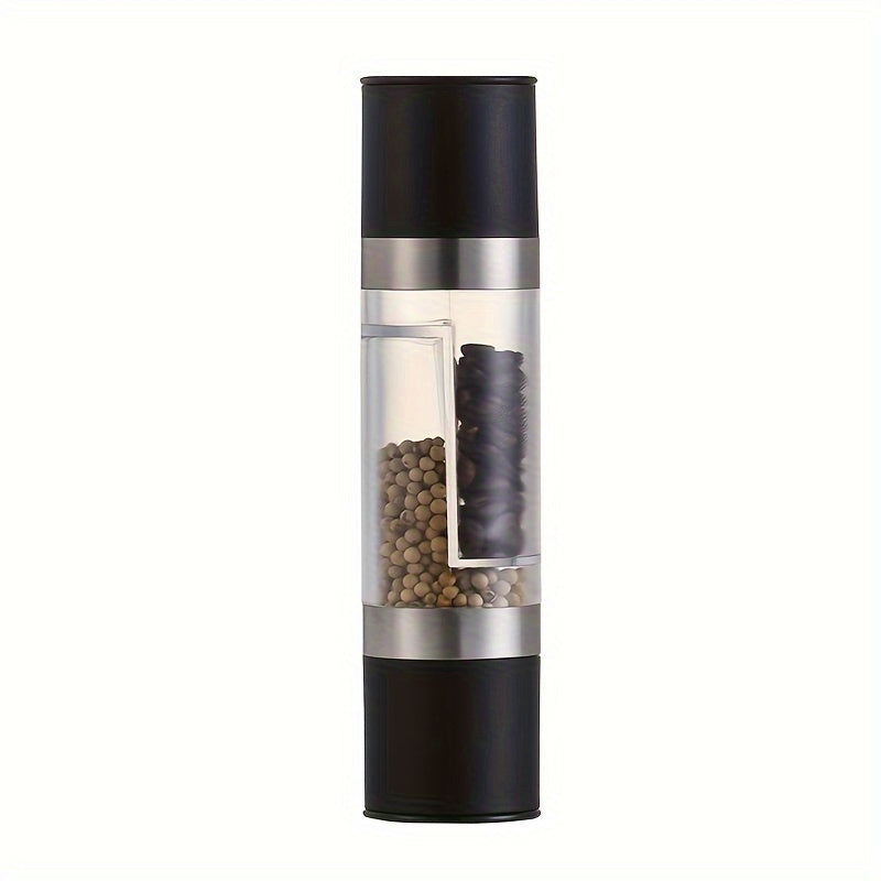 [Bestseller] Single Dual-Head Manual Pepper Grinder - Made with Stainless Steel, Durable Plastic, and a Transparent Design for Freshly Ground Black Pepper and Spices, a Must-Have Kitchen Tool with a Wooden Base