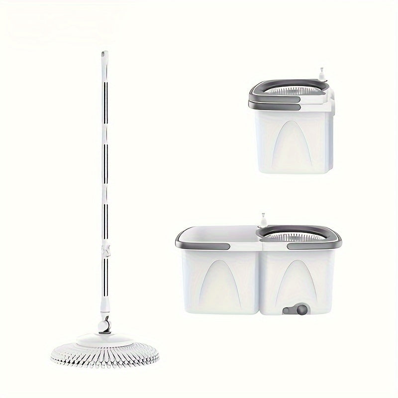 The Home Mop and Bucket Set features a water separation design, 360° rotatable mop, and adjustable stainless steel handle. It includes two ultrafine fiber mop heads and a separable double bucket for a double floor cleaning system. Additionally, this set