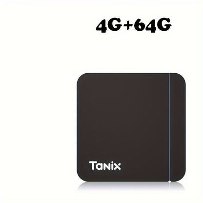 Tanix W2 Smart TV Box with Amlogic S905W2 and Android 11.0, available in different memory configurations for 4K video playback with Bluetooth and dual-band WiFi.