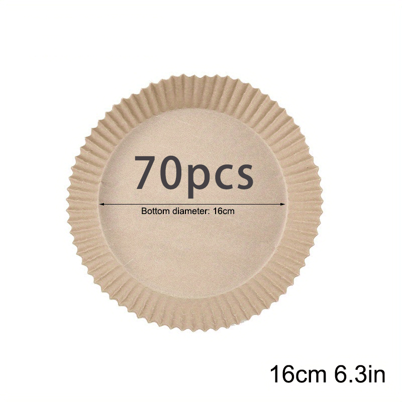 70 pieces of non-stick air fryer liners measuring 16.0cm, perfect for baking, cooking, and microwave use. These disposable paper bowls are oil and grease resistant, making them essential kitchen accessories.