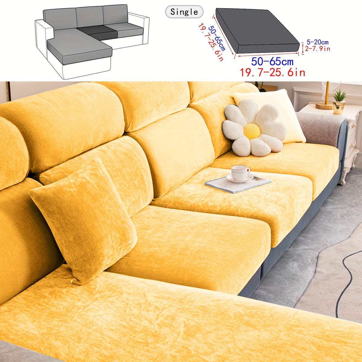 Velvet sofa cover for furniture protection and decoration in any room.