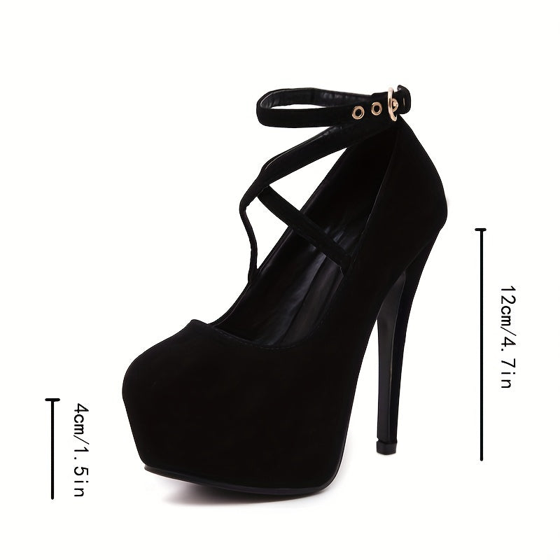 Women's high heels with crossed straps, thin heels, round head, shallow mouth, and high waterproof platform, ideal for night clubs and creating a sexy look.