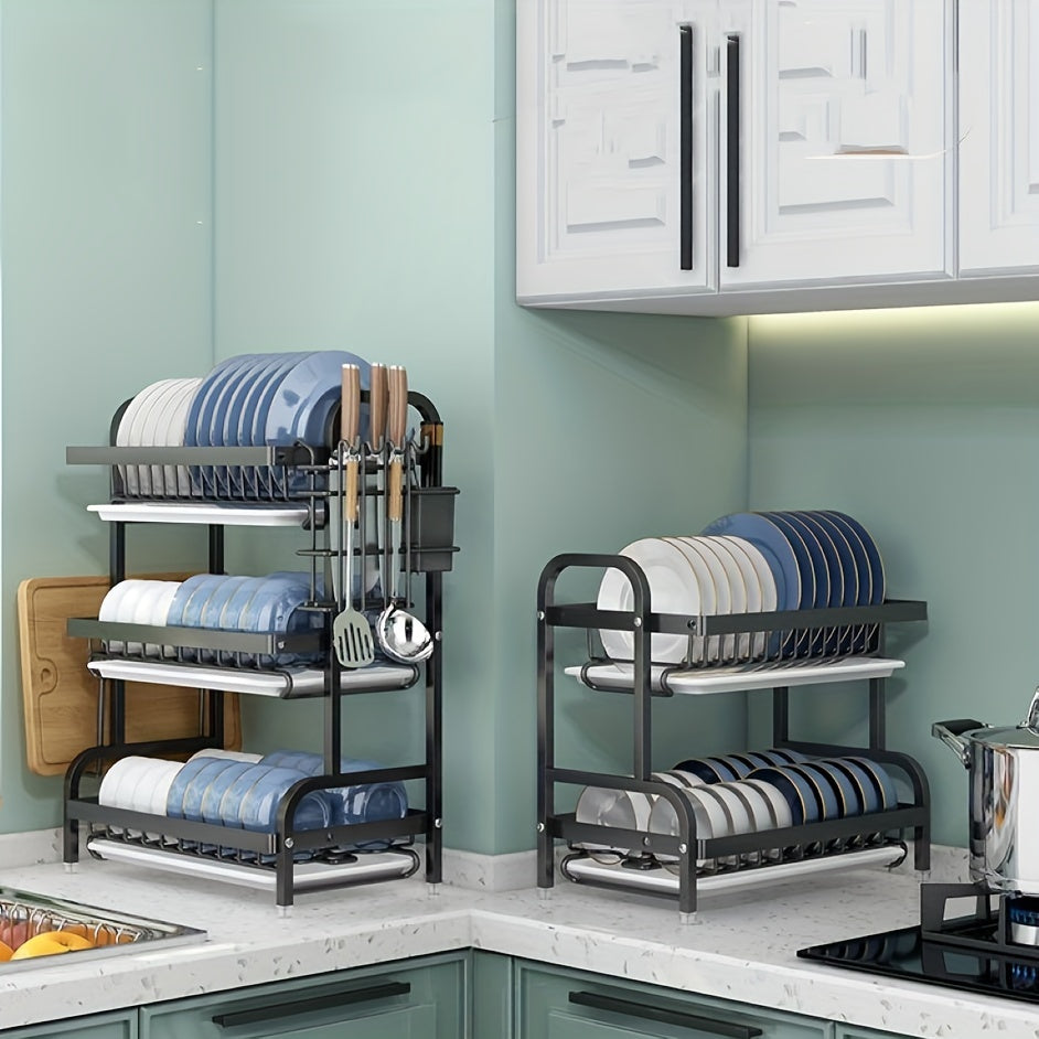 New high-quality carbon steel anti-rust three-layer utensil storage rack is ideal for families.