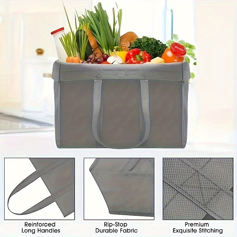 Durable Eco-Friendly Reusable Shopping Bag - Square Tote made of Leak-Proof Polypropylene with Sling, Stands Upright, Folds Easily, Machine Washable, Ideal for Grocery Shopping & Produce, Features Long Handles and Holds Over 45 Pounds.