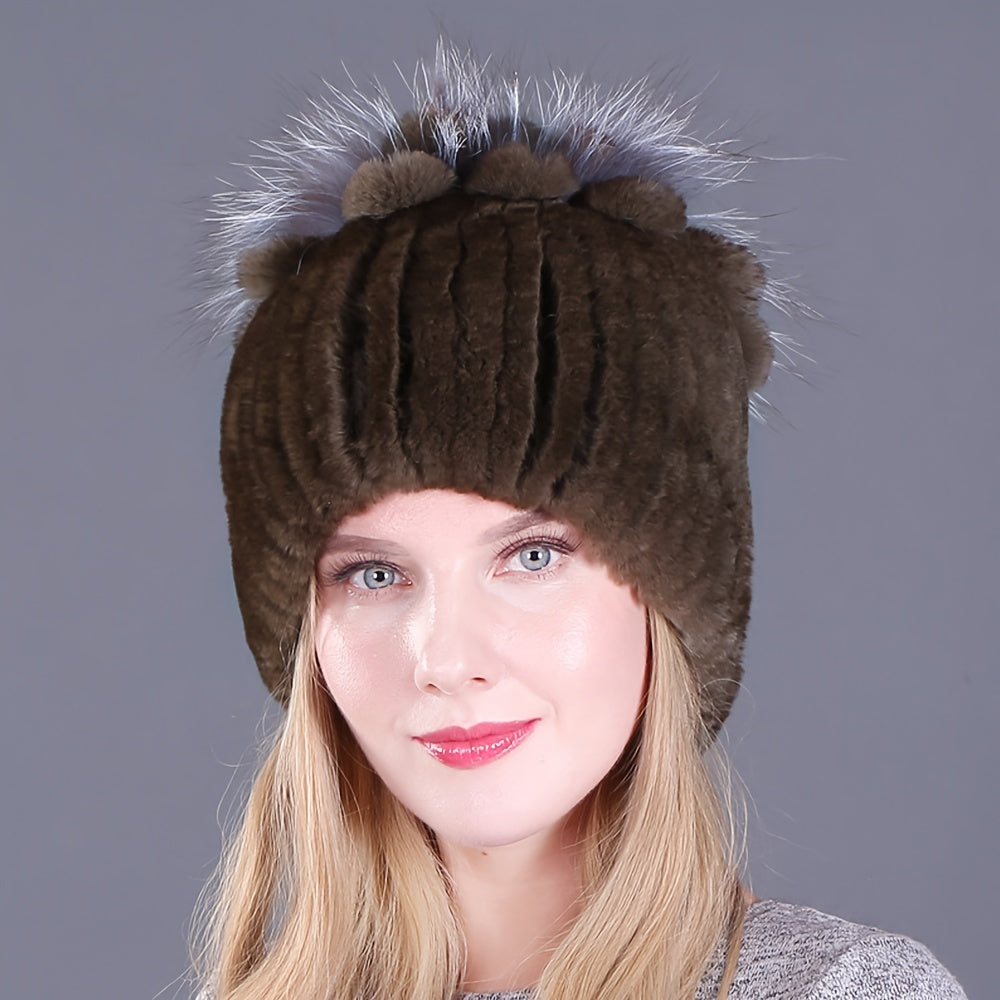 Trendy faux fur beanie for women and girls, perfect for staying warm in cold weather.