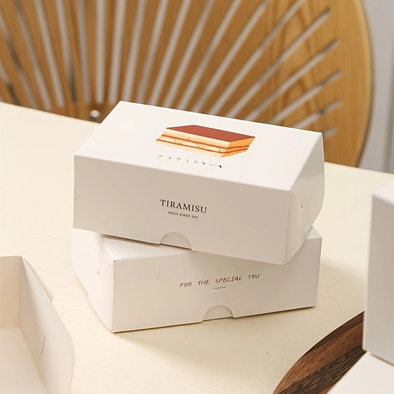 Tiramisu and Mousse Cake Dessert Packaging Box Set - Includes 5 or 10 Little Rectangle Boxes made of Paper Cardboard with Transparent Plastic Inserts. Perfect for Home Bakers and Chocolates. White Cardboard Gift Box for Bakery Take Out.